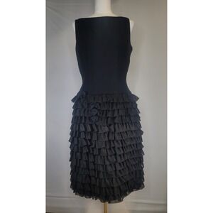 VTG Alfred Werber Black Ruffle Cocktail Dress Womens Tiered Party‎ Dress READ